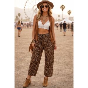 Vintage Moda International Leopard Wide Leg Pant Silk Animal Print